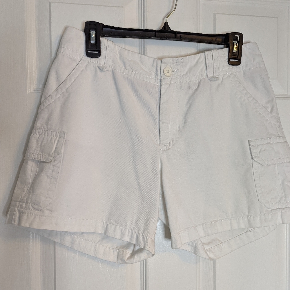 Caribbean Joe Cargo Shorts Womens 8P White Good Cotton Mid Rise Utility Pocket